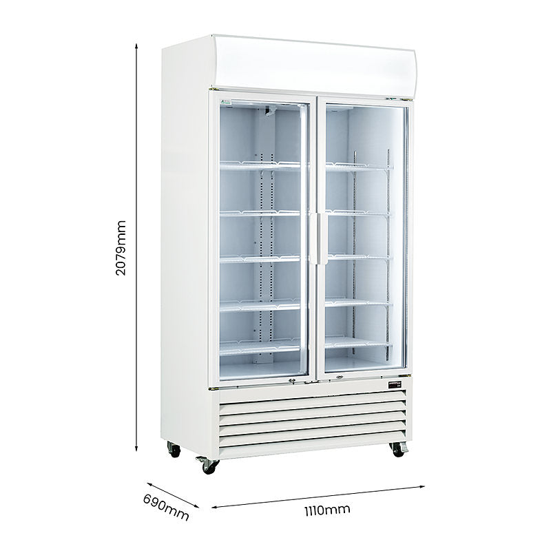 Thermaster LG-1000P white two glass door drink fridge dimensions diagram