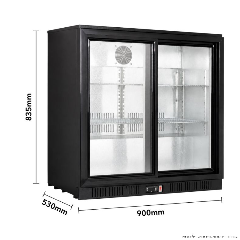 Thermaster LG-208SC bar fridge with dimensions: 835 mm high, 900 mm wide and 530 mm deep