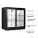 Thermaster LG-208SC with labelled features: interior fan, low-E sliding glass doors, two adjustable shelf levels, front ventilation grille and digital control and read-out