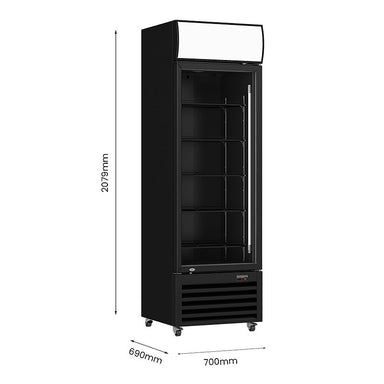 Thermaster LG-540BP black single glass door drink fridge dimensions diagram