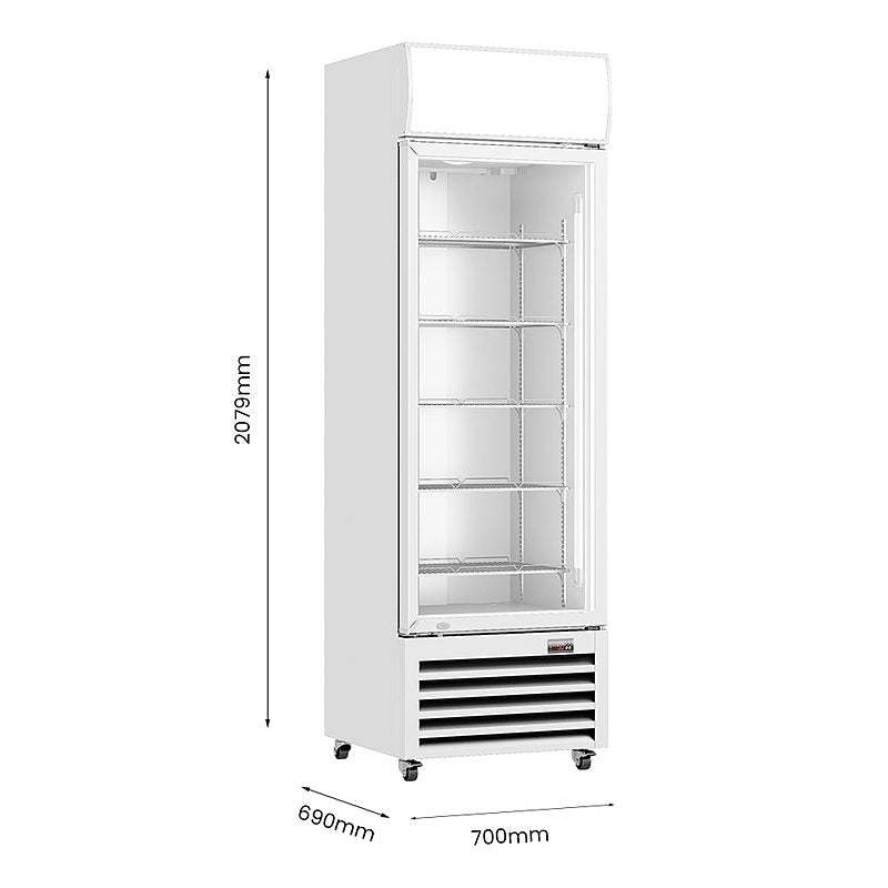 Thermaster LG-540P white single glass door drink fridge dimensions diagram