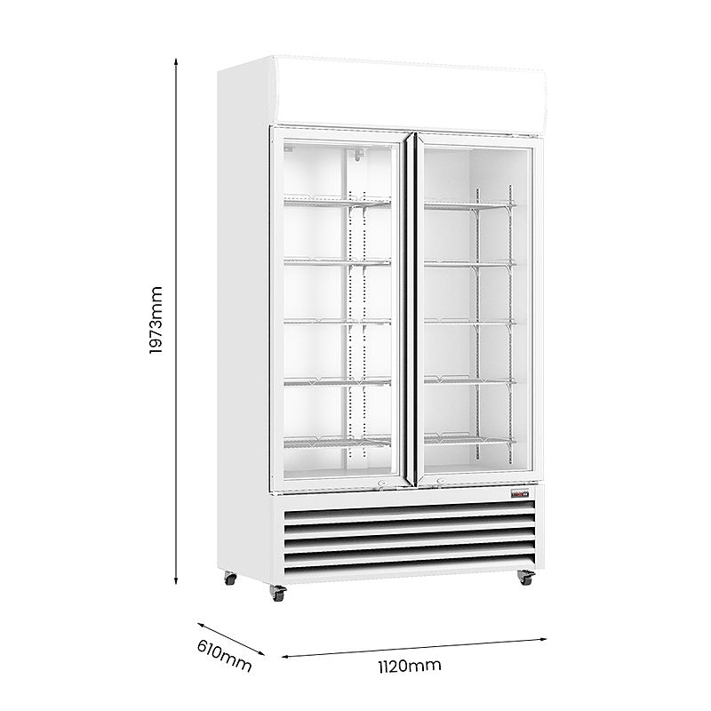 Thermaster LG-730P white two glass door drink fridge dimensions diagram