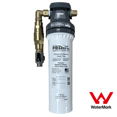 BWT WFI37000 ice maker water filter cartridge with brass inlet fitting and WaterMark certification logo